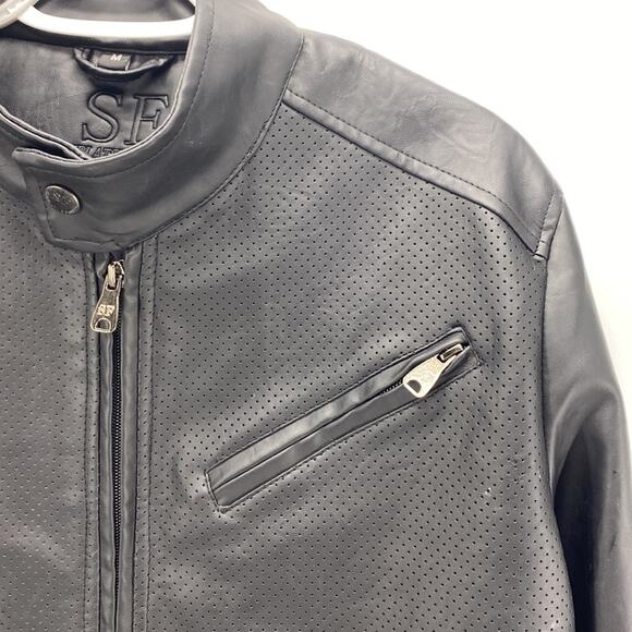 SF Superlative Fashion black moto jacket grunge dark faux leather size M - Picture 7 of 11
